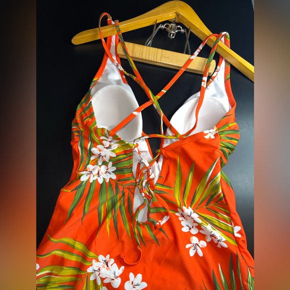 Kona Sol Coral Floral One Piece Strappy Back Swimsuit Size Large NWOT - Picture 7 of 9